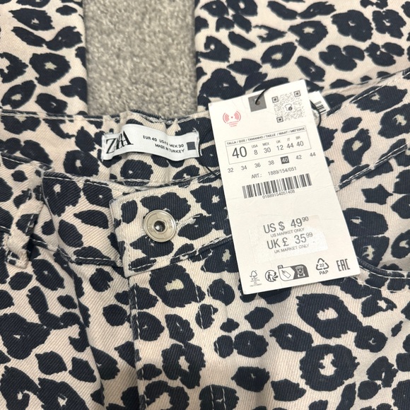 Zara Women’s Wide Leg Animal Print Jeans - Picture 7 of 10